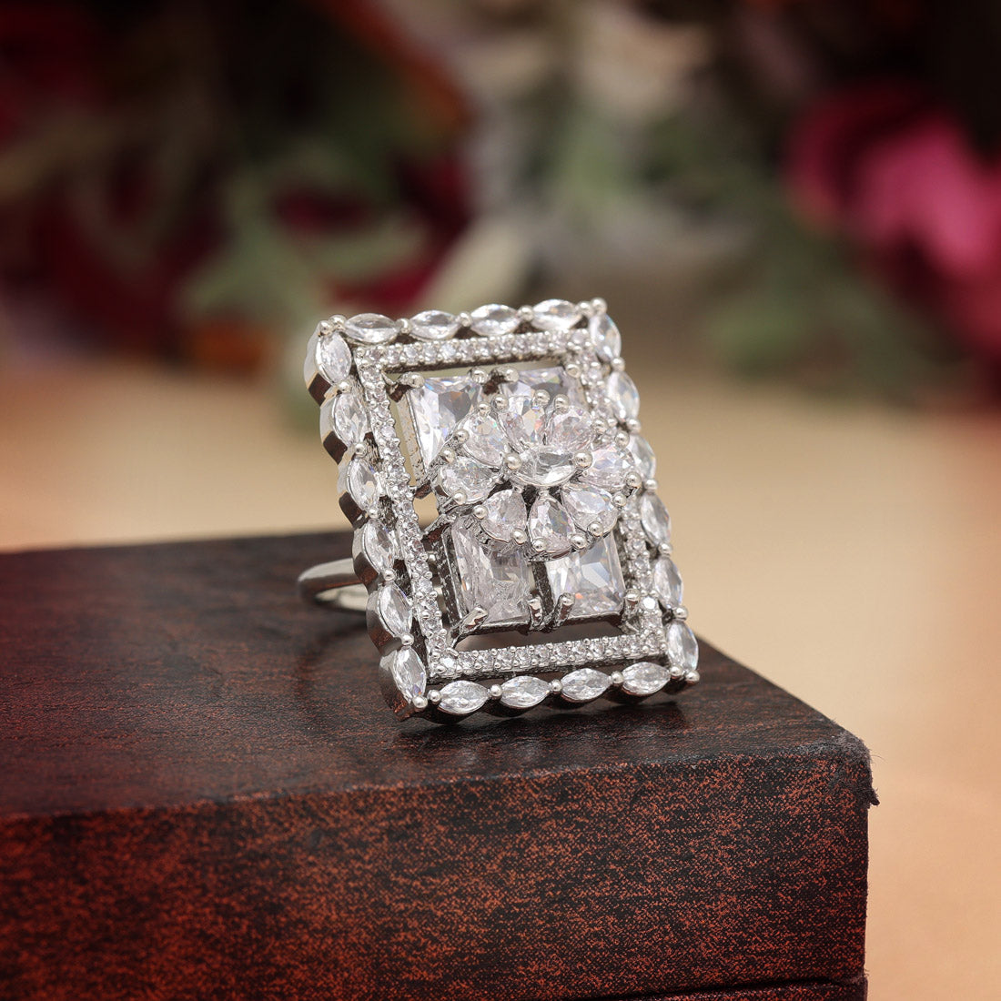 Silver Color American Diamond Finger Ring (ADR567SLV)