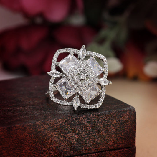 Silver Color American Diamond Finger Ring (ADR571SLV)