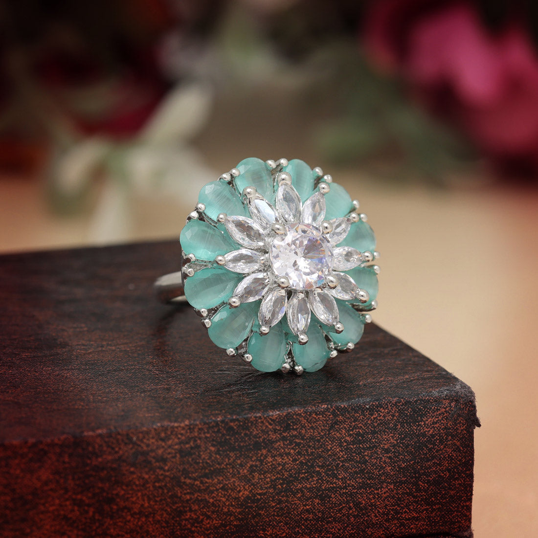 Pista Green Color American Diamond Finger Ring (ADR572PGRN)