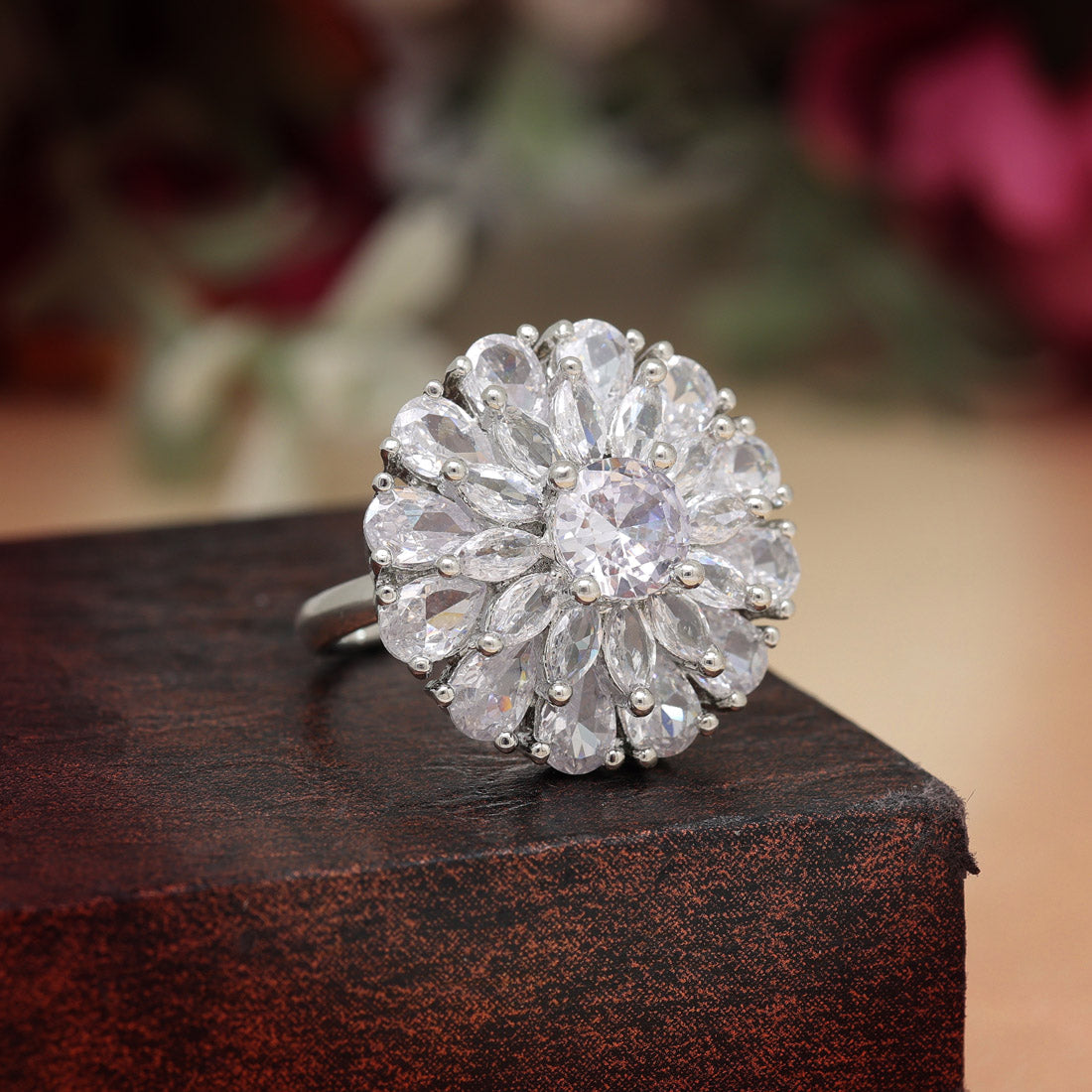 Silver Color American Diamond Finger Ring (ADR572SLV)