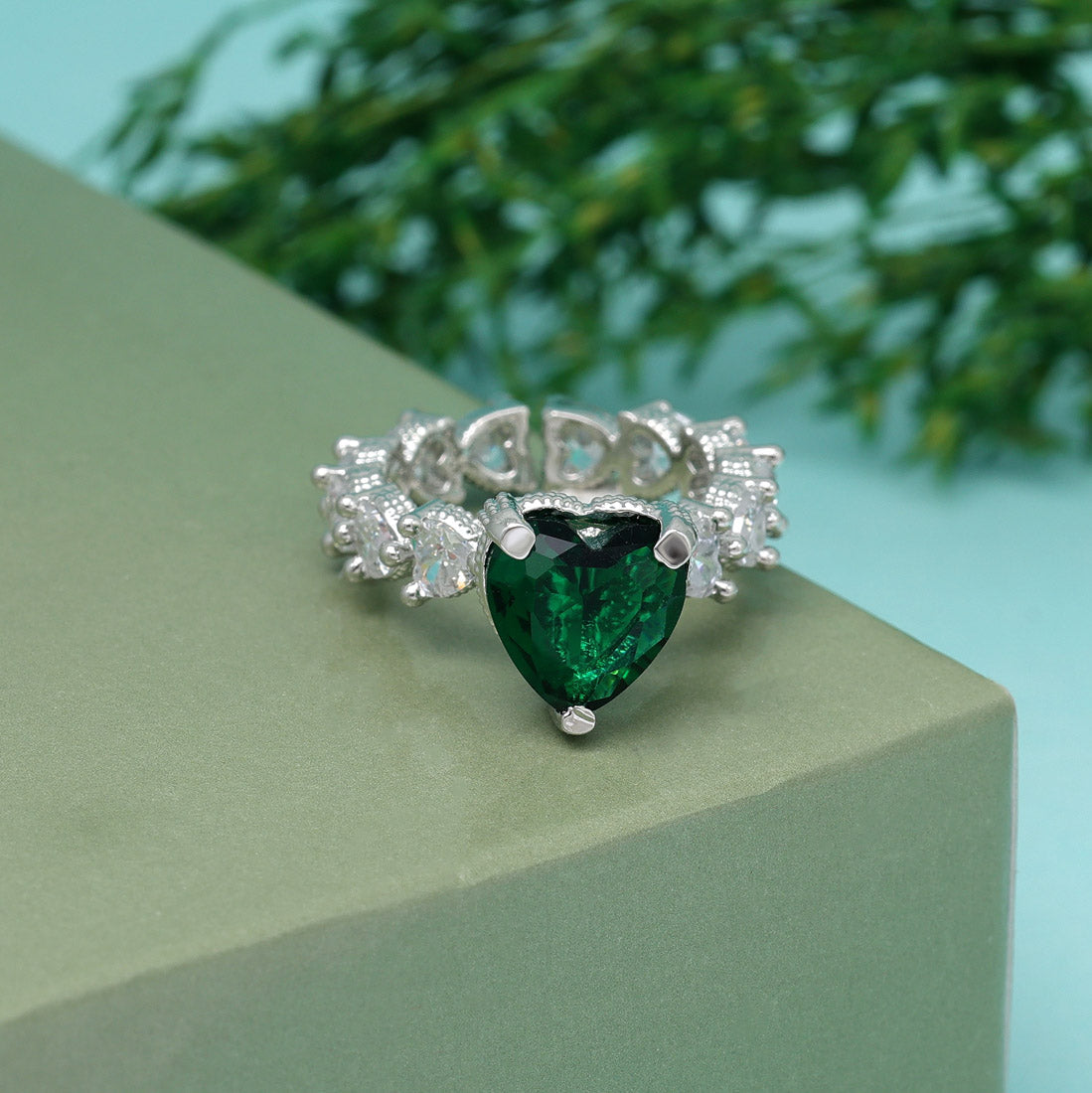Green Color American Diamond Finger Ring (ADR577GRN)