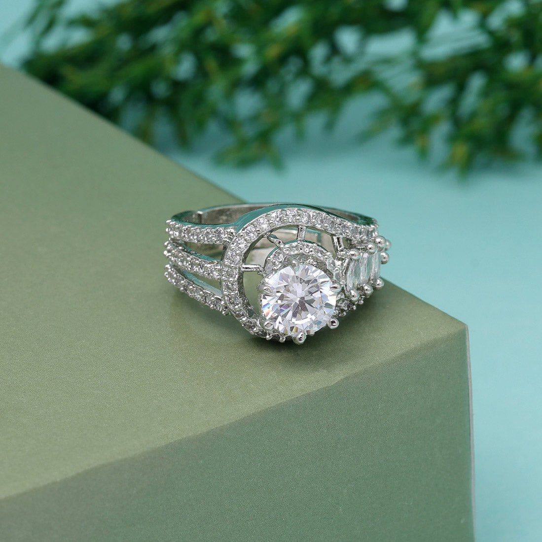Silver Color American Diamond Finger Ring (ADR580SLV)