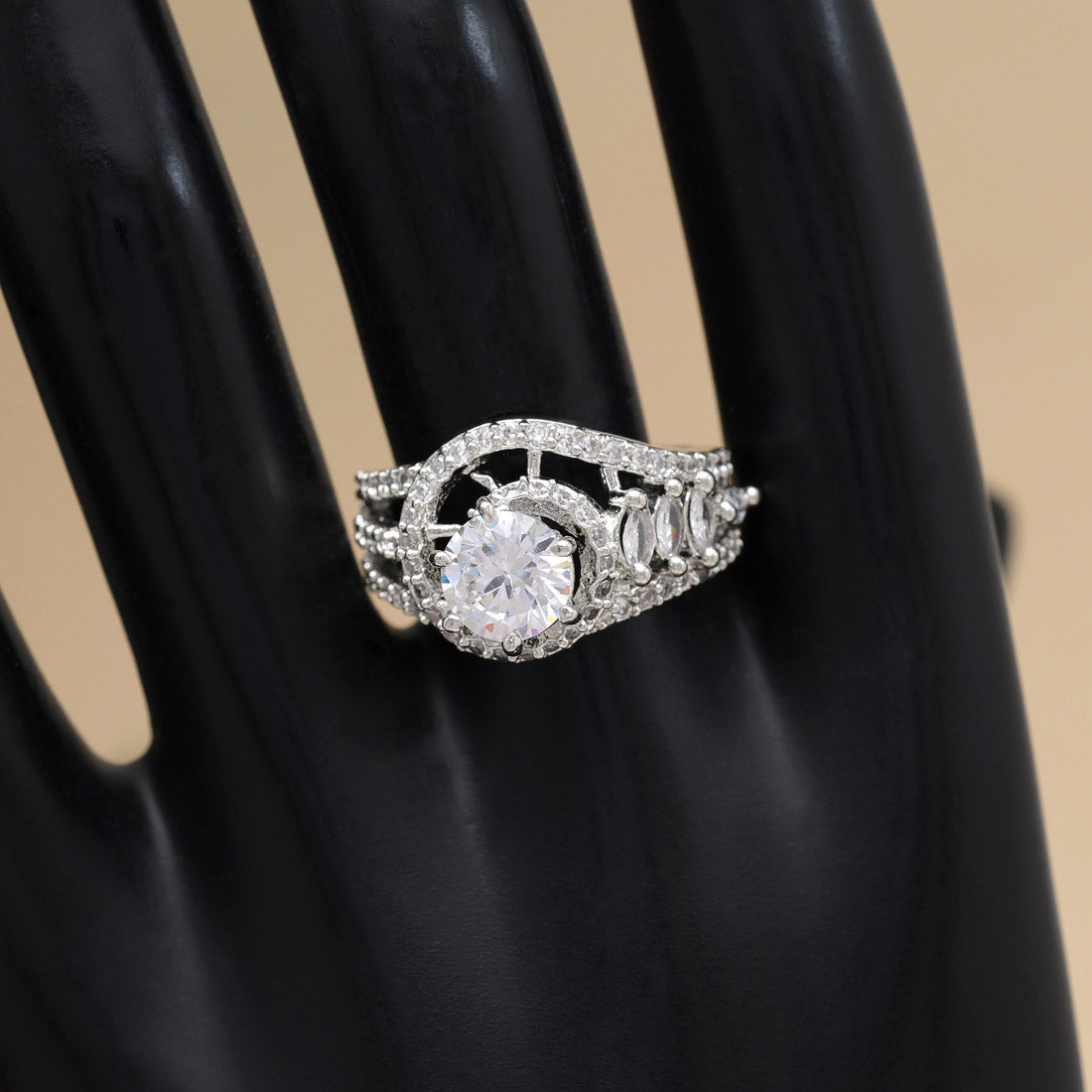 Silver Color American Diamond Finger Ring (ADR580SLV)