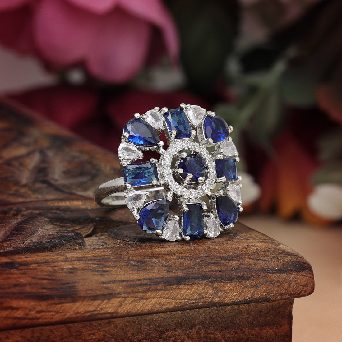 Blue Color American Diamond Finger Ring (ADR581BLU)