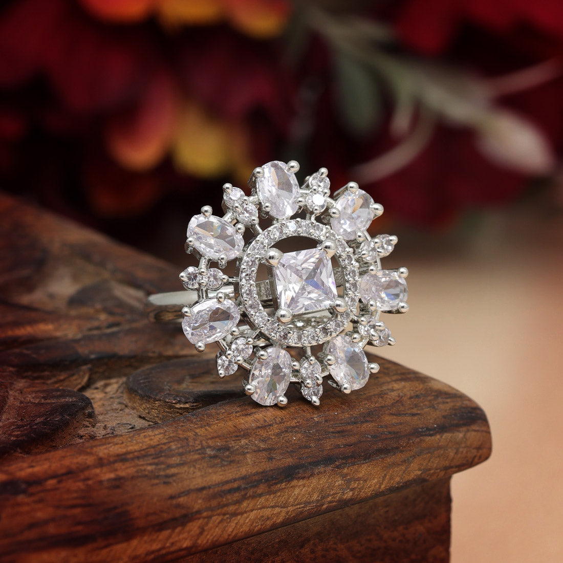 Silver Color American Diamond Finger Ring (ADR582SLV)