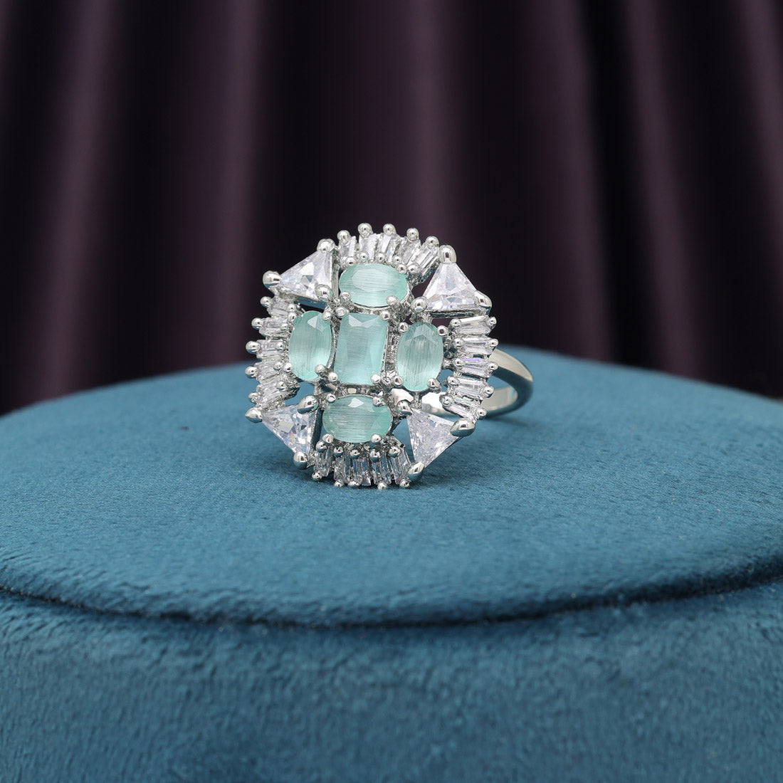 Pista Green Color American Diamond Finger Ring (ADR583PGRN)