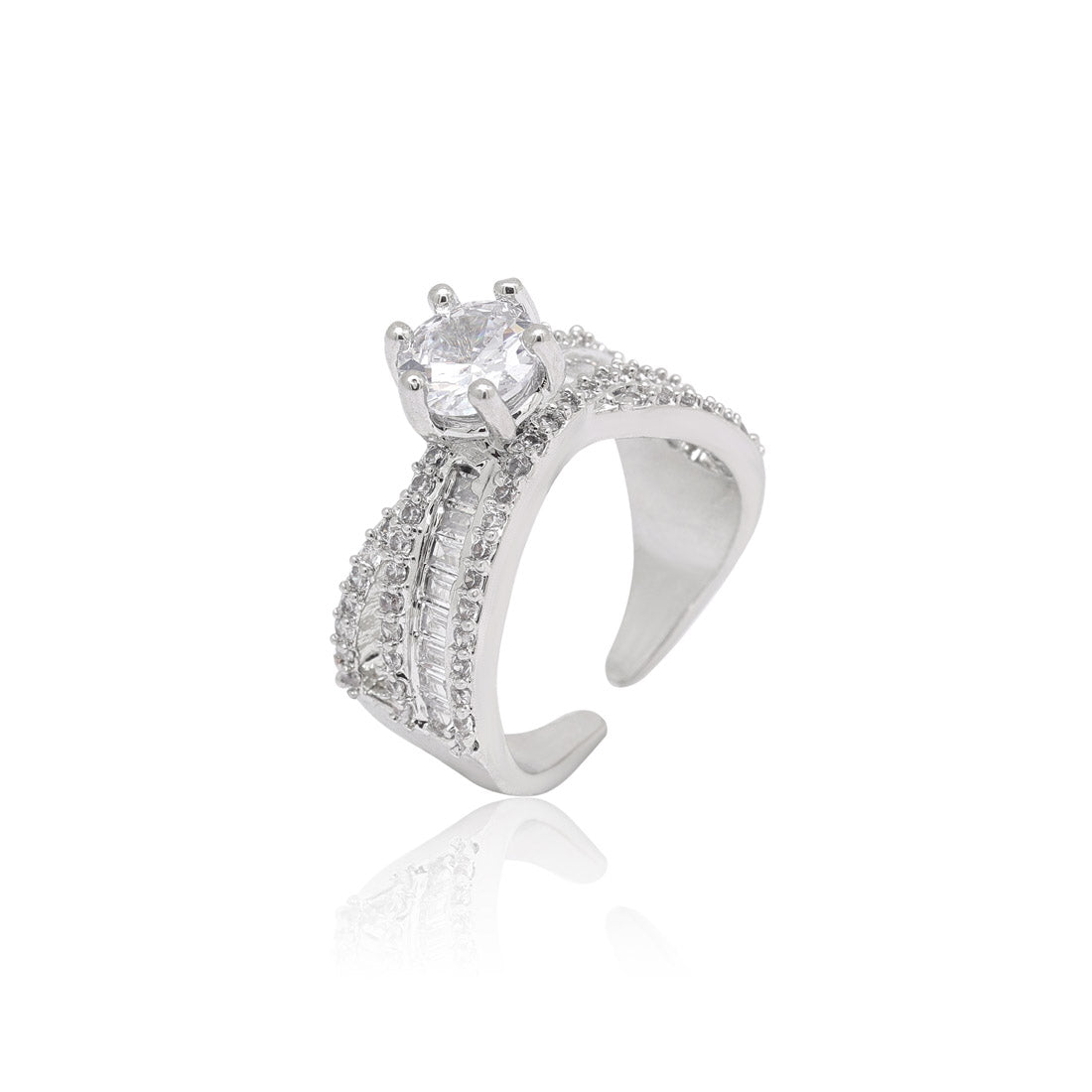 Silver Color American Diamond Finger Ring (ADR584SLV)