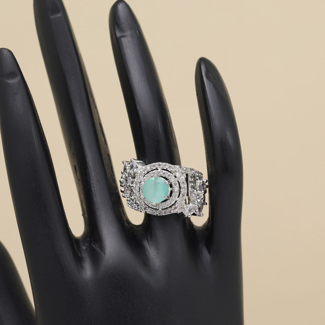 Pista Green Color American Diamond Finger Ring (ADR585PGRN)