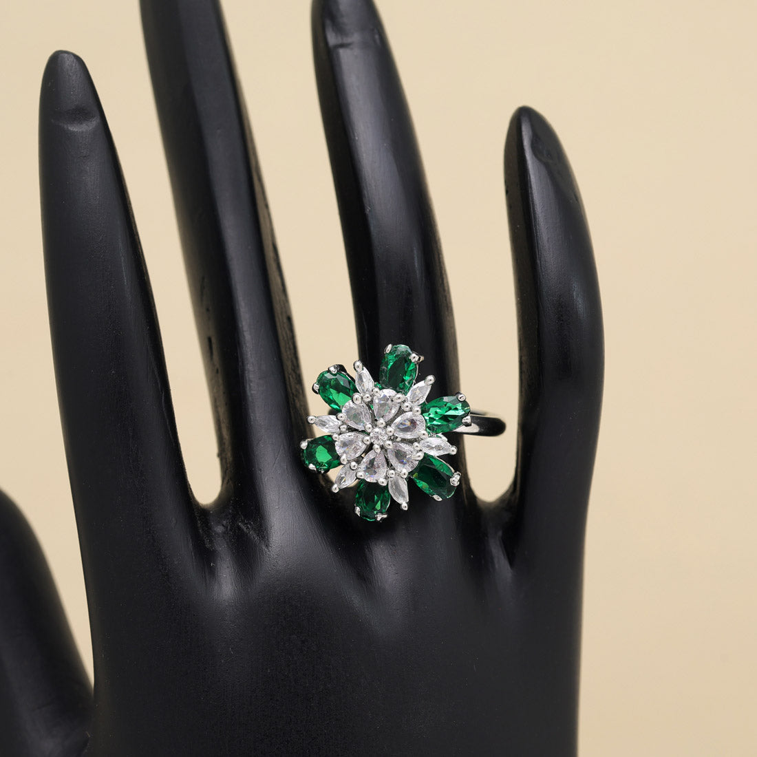 Green Color American Diamond Finger Ring (ADR587GRN)