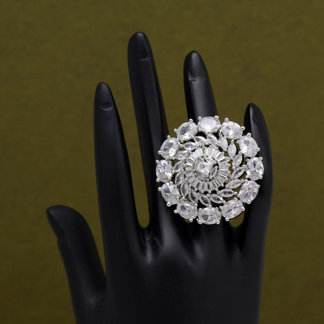 Silver Color American Diamond Finger Ring (ADR598SLV)