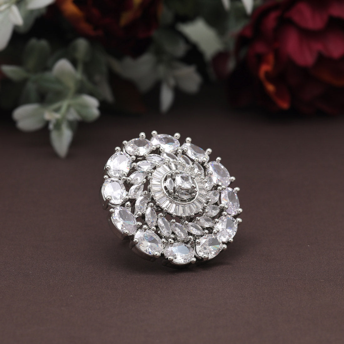 Silver Color American Diamond Finger Ring (ADR598SLV)