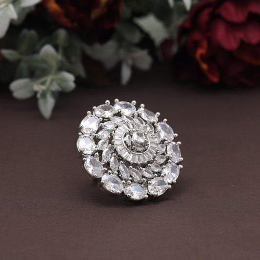 Silver Color American Diamond Finger Ring (ADR598SLV)