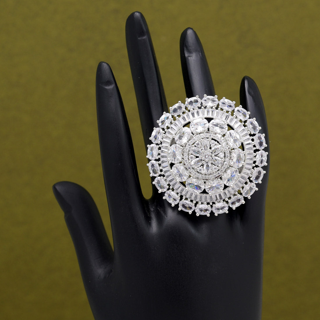 Silver Color American Diamond Finger Ring (ADR600SLV)