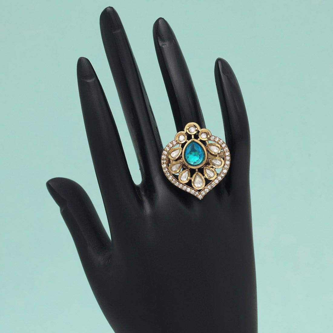 Firozi Color American Diamond Finger Ring (ADR612FRZ)