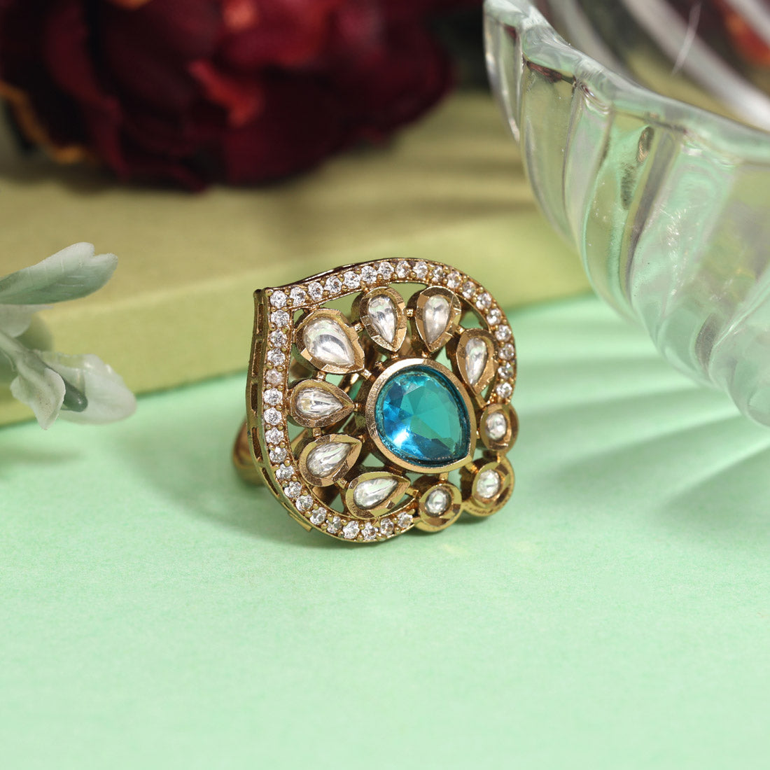 Firozi Color American Diamond Finger Ring (ADR612FRZ)