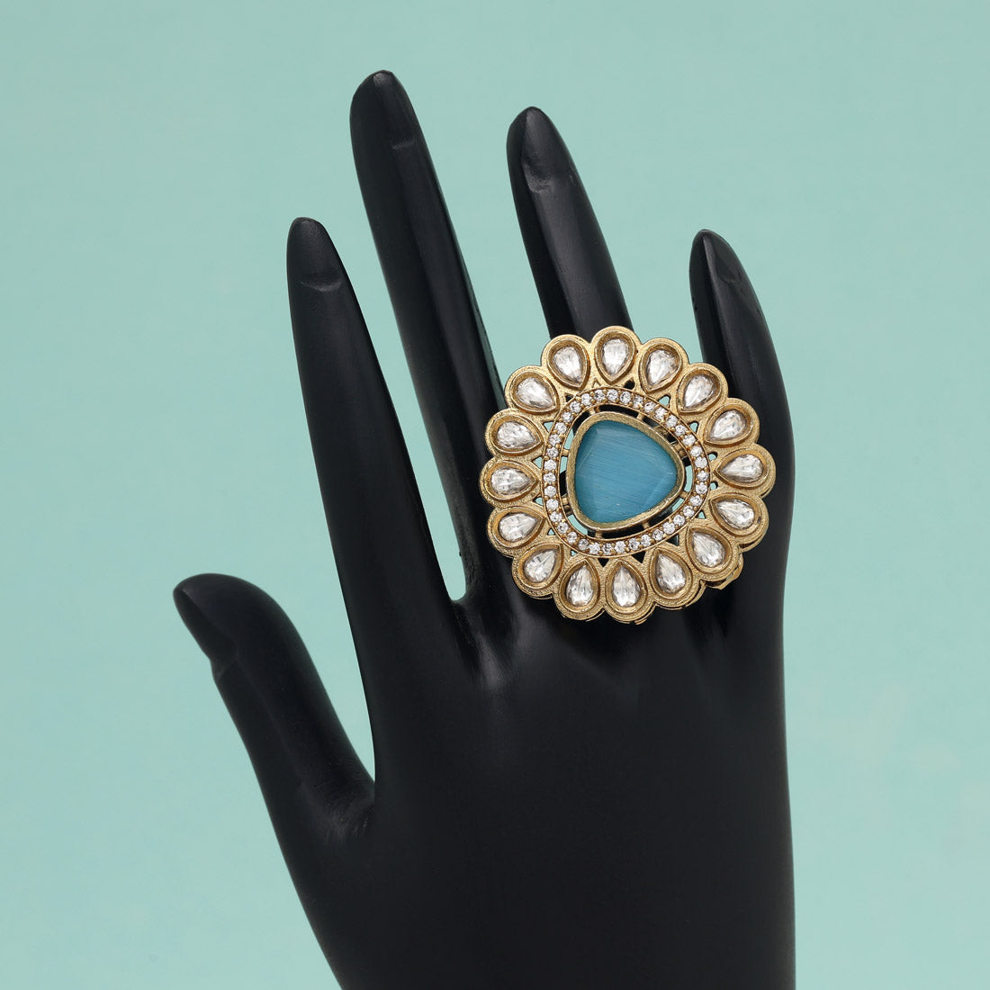 Firozi Color American Diamond Finger Ring (ADR617FRZ)