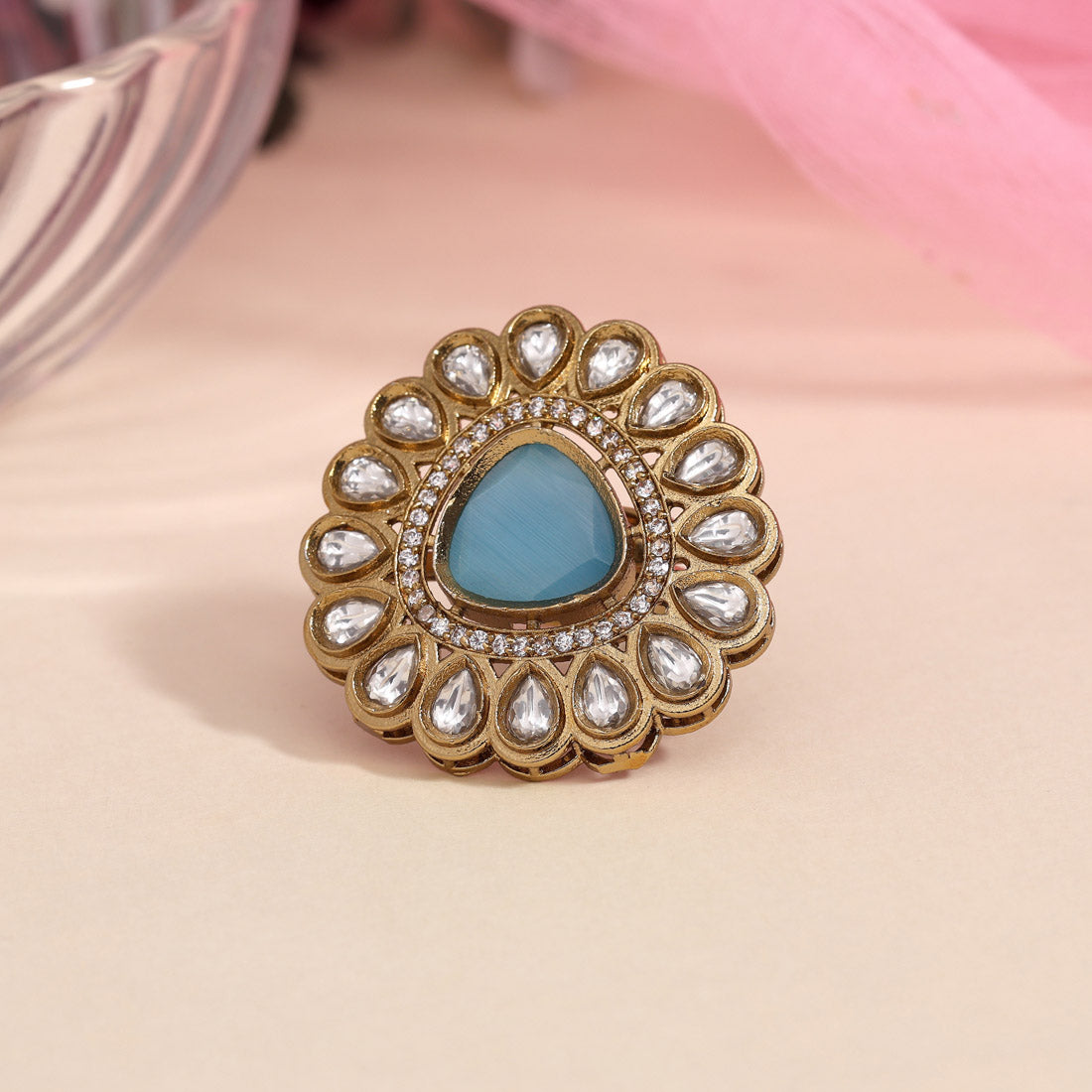 Firozi Color American Diamond Finger Ring (ADR617FRZ)