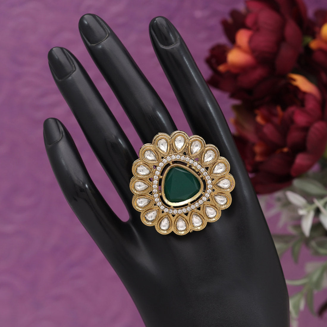 Green Color American Diamond Finger Ring (ADR617GRN)