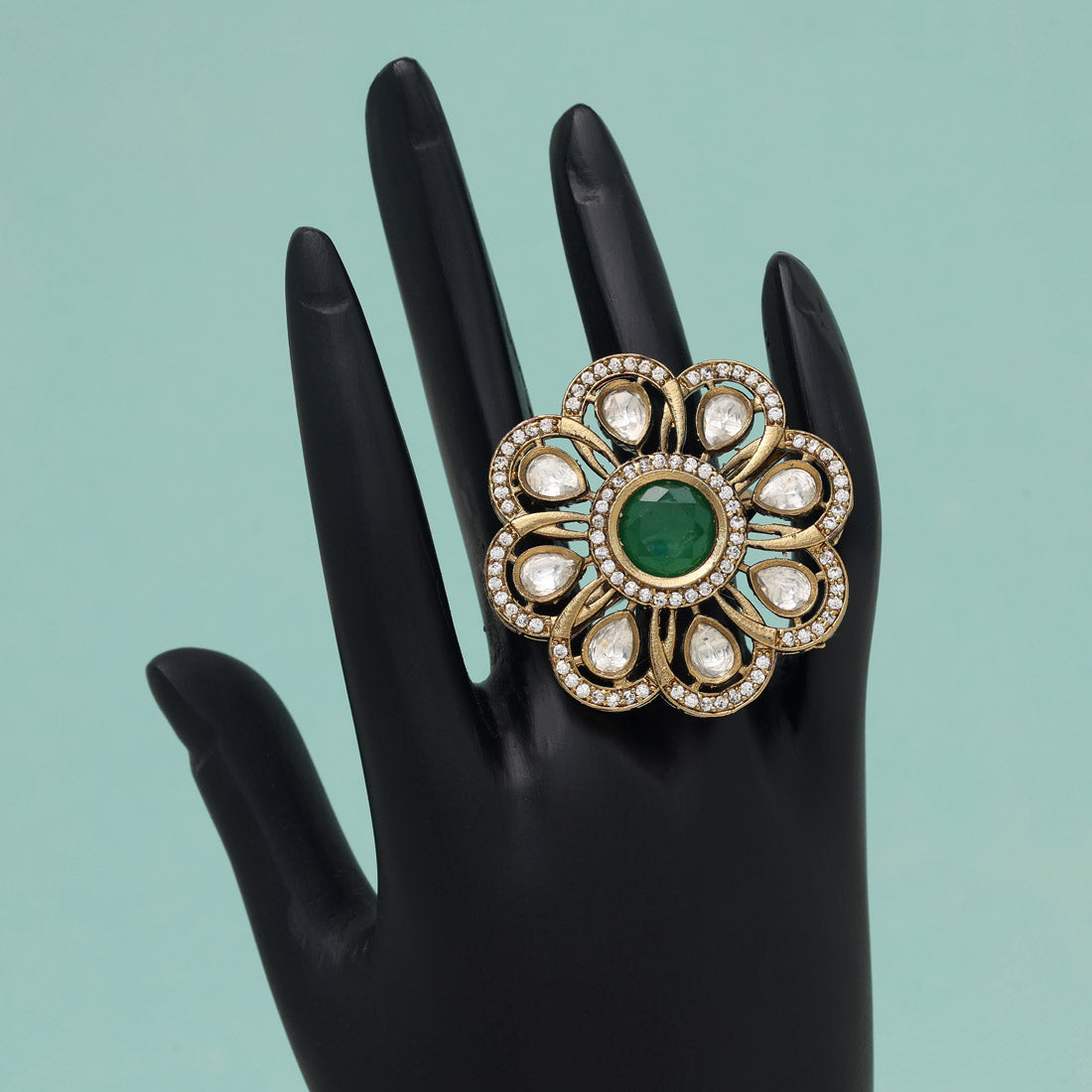 Green Color American Diamond Finger Ring (ADR618GRN)