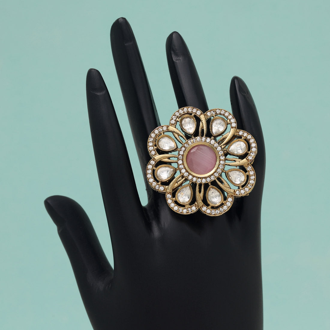 Pink Color American Diamond Finger Ring (ADR618PNK)