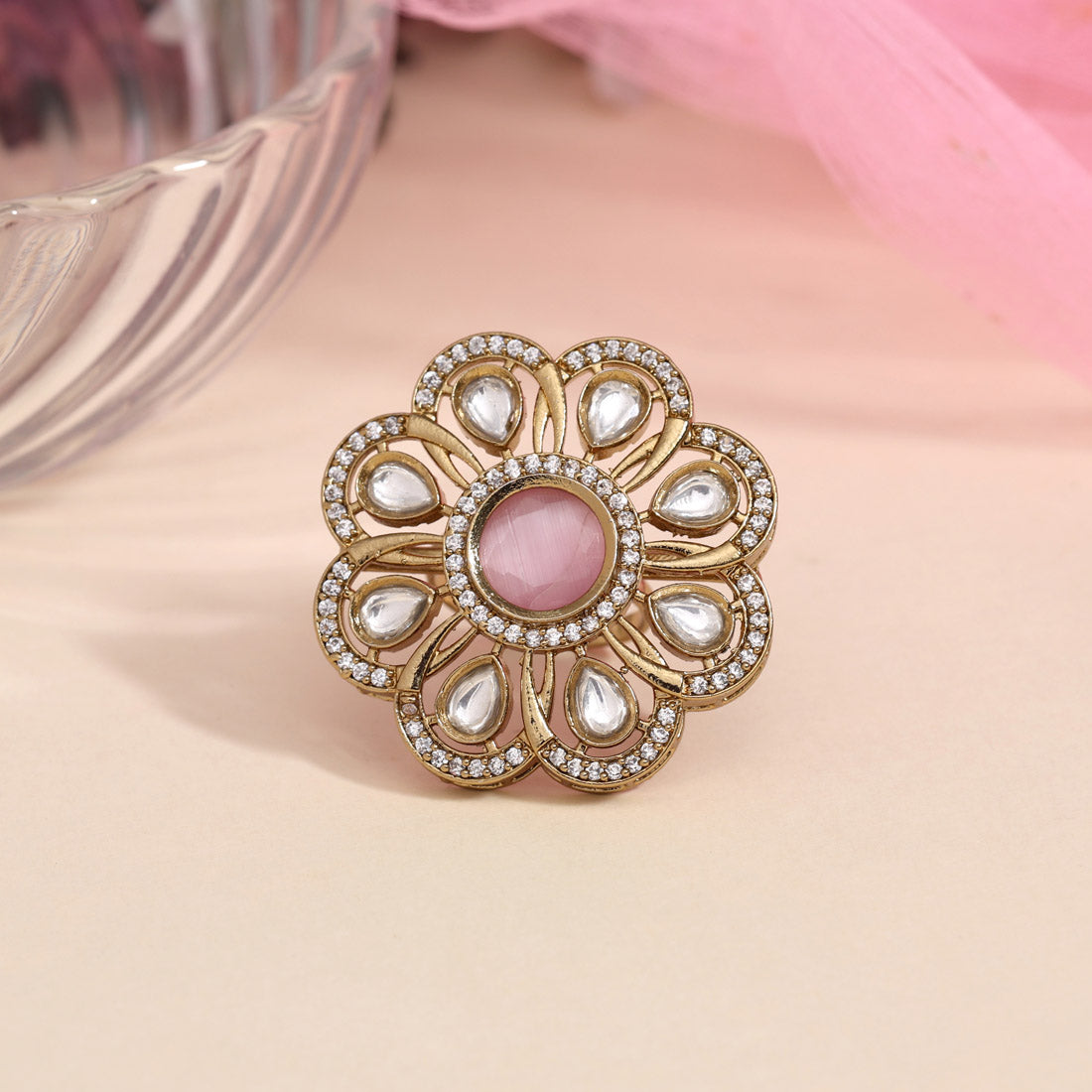 Pink Color American Diamond Finger Ring (ADR618PNK)