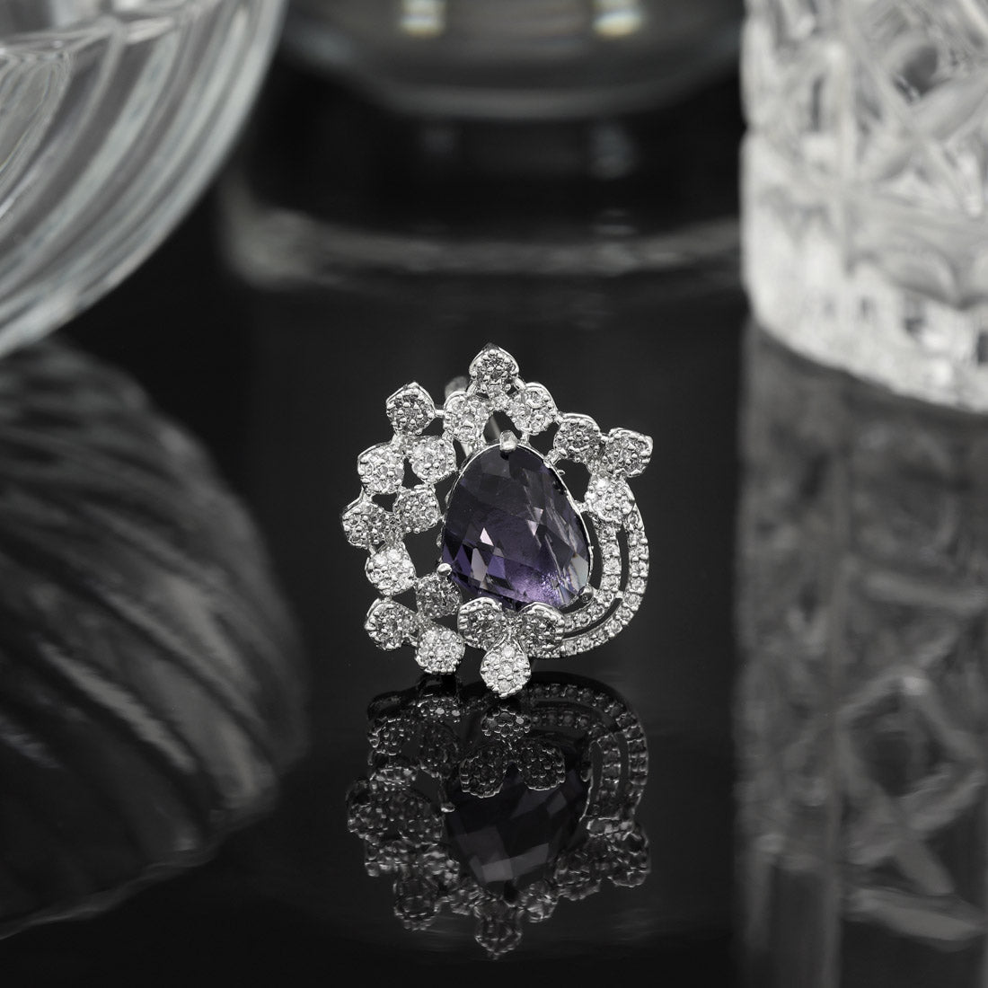 Purple Color American Diamond Finger Ring