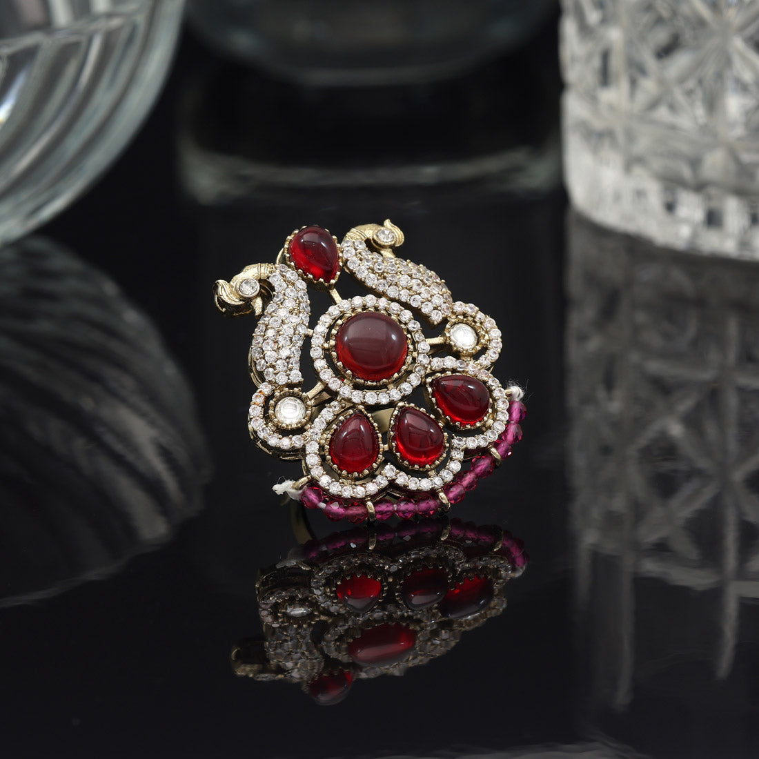 Magenta Color American Diamond Finger Ring