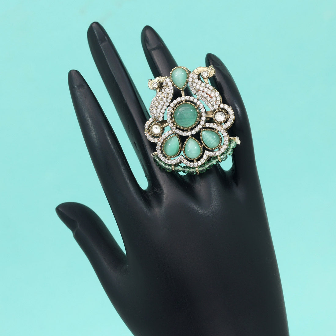 Pista Green Color American Diamond Finger Ring