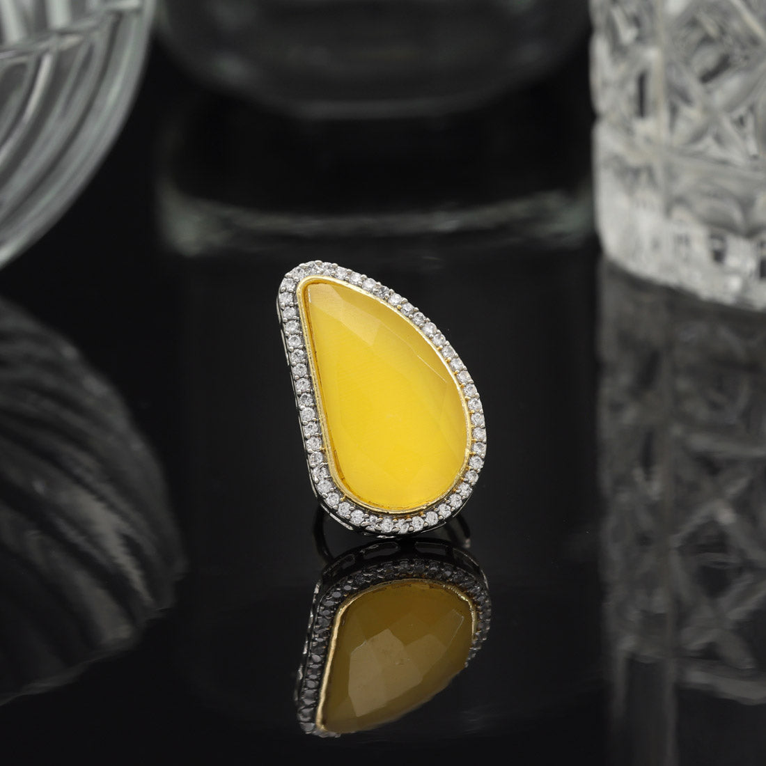 Yellow Color American Diamond Finger Ring