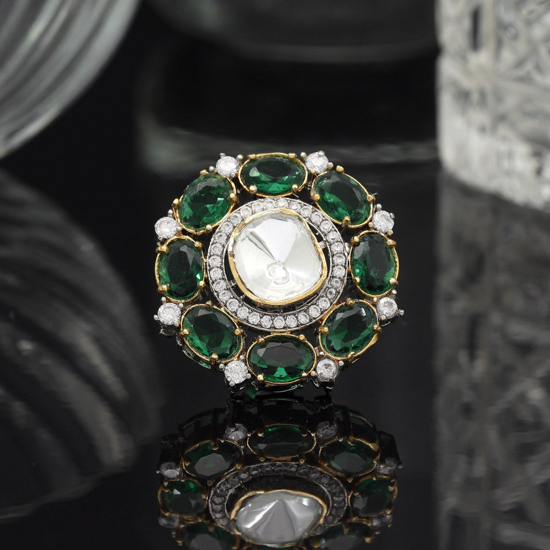 Green Color American Diamond Finger Ring