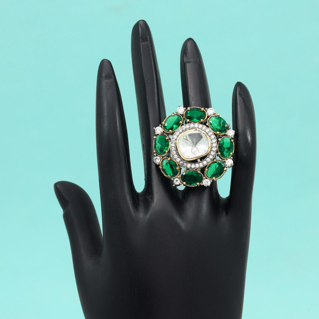 Green Color American Diamond Finger Ring