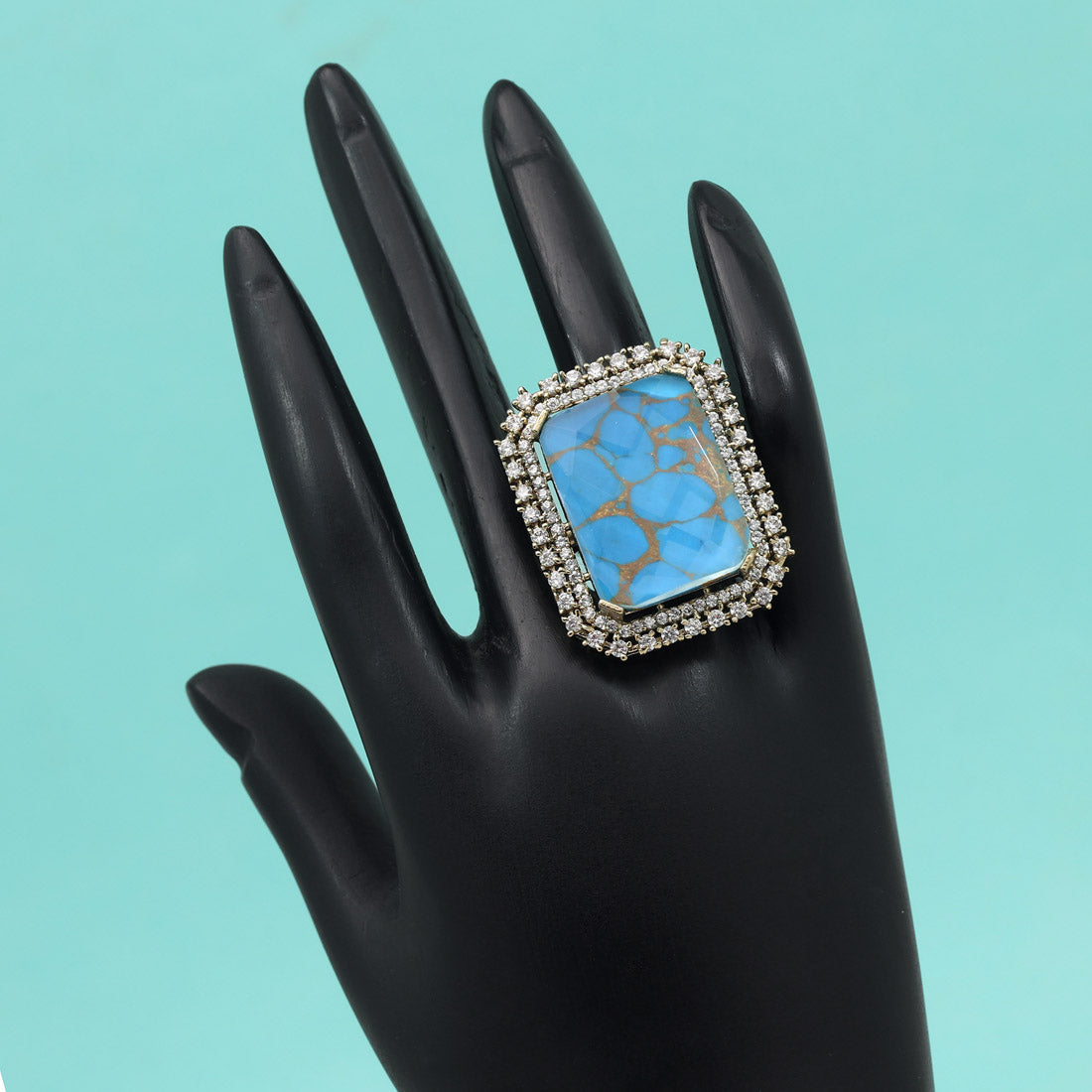 Sky Blue Color American Diamond Finger Ring