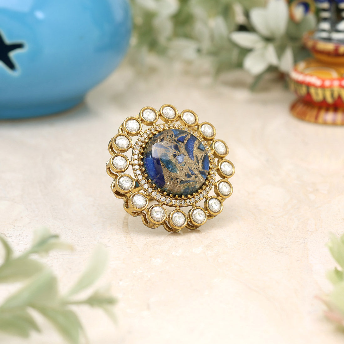 Blue Color American Diamond Finger Ring