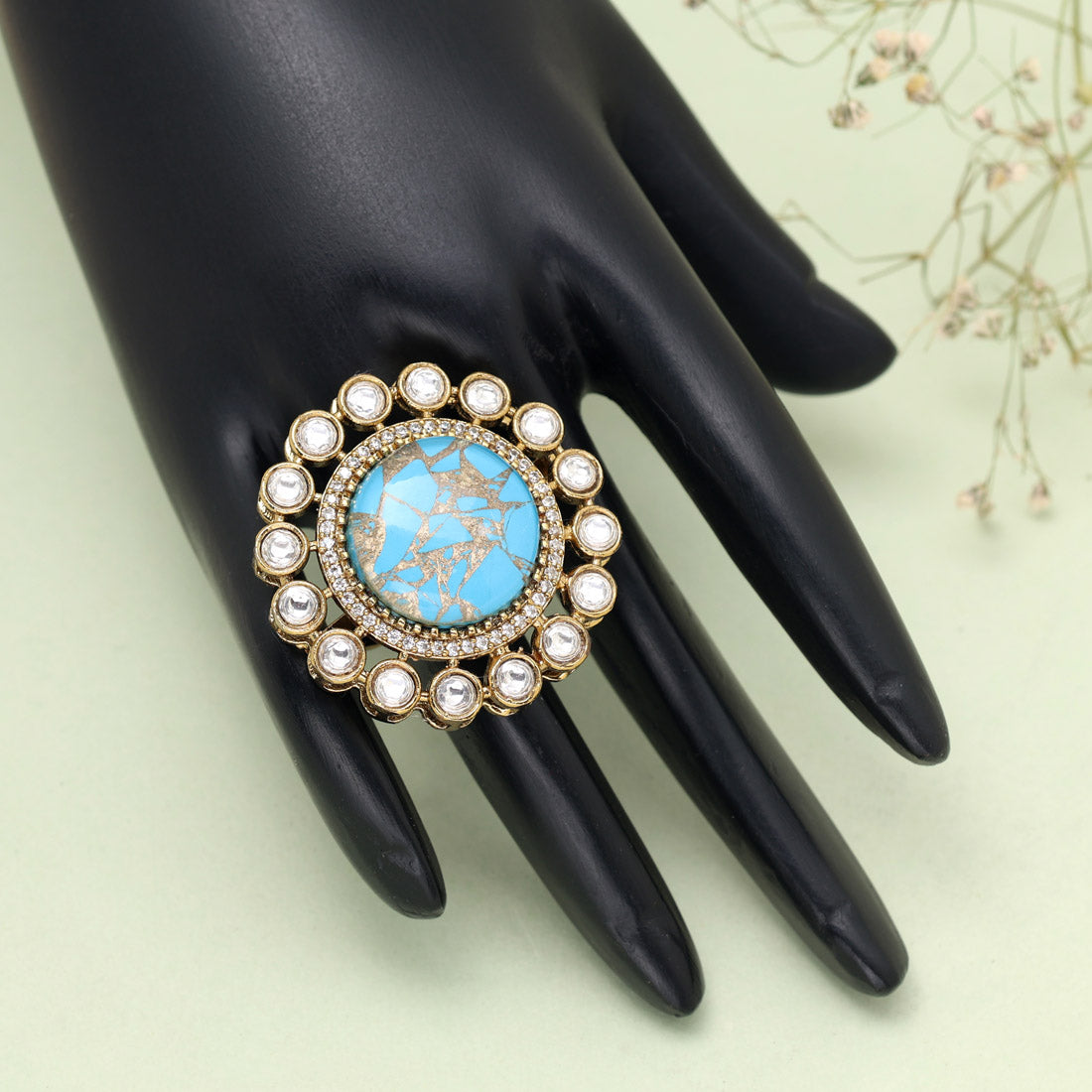 Firozi Color American Diamond Finger Ring