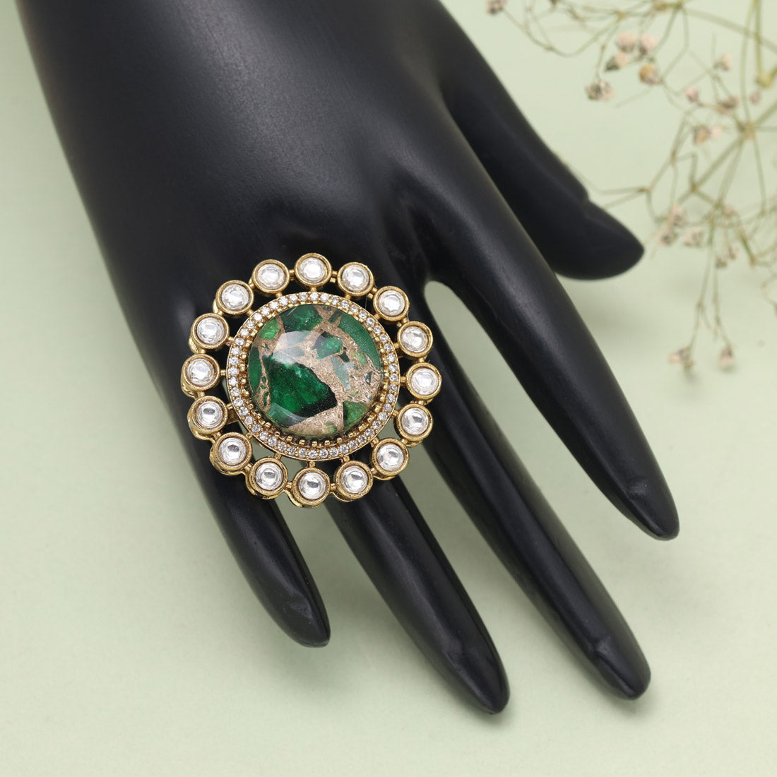Green Color American Diamond Finger Ring