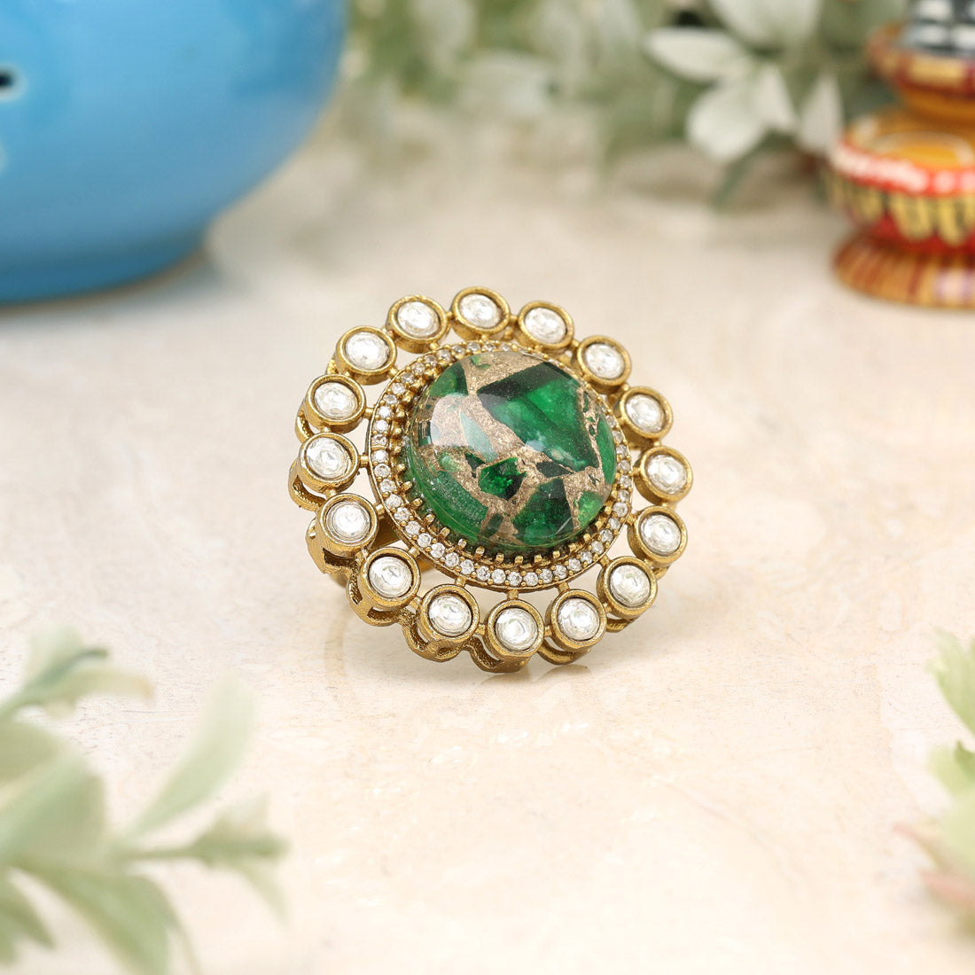Green Color American Diamond Finger Ring