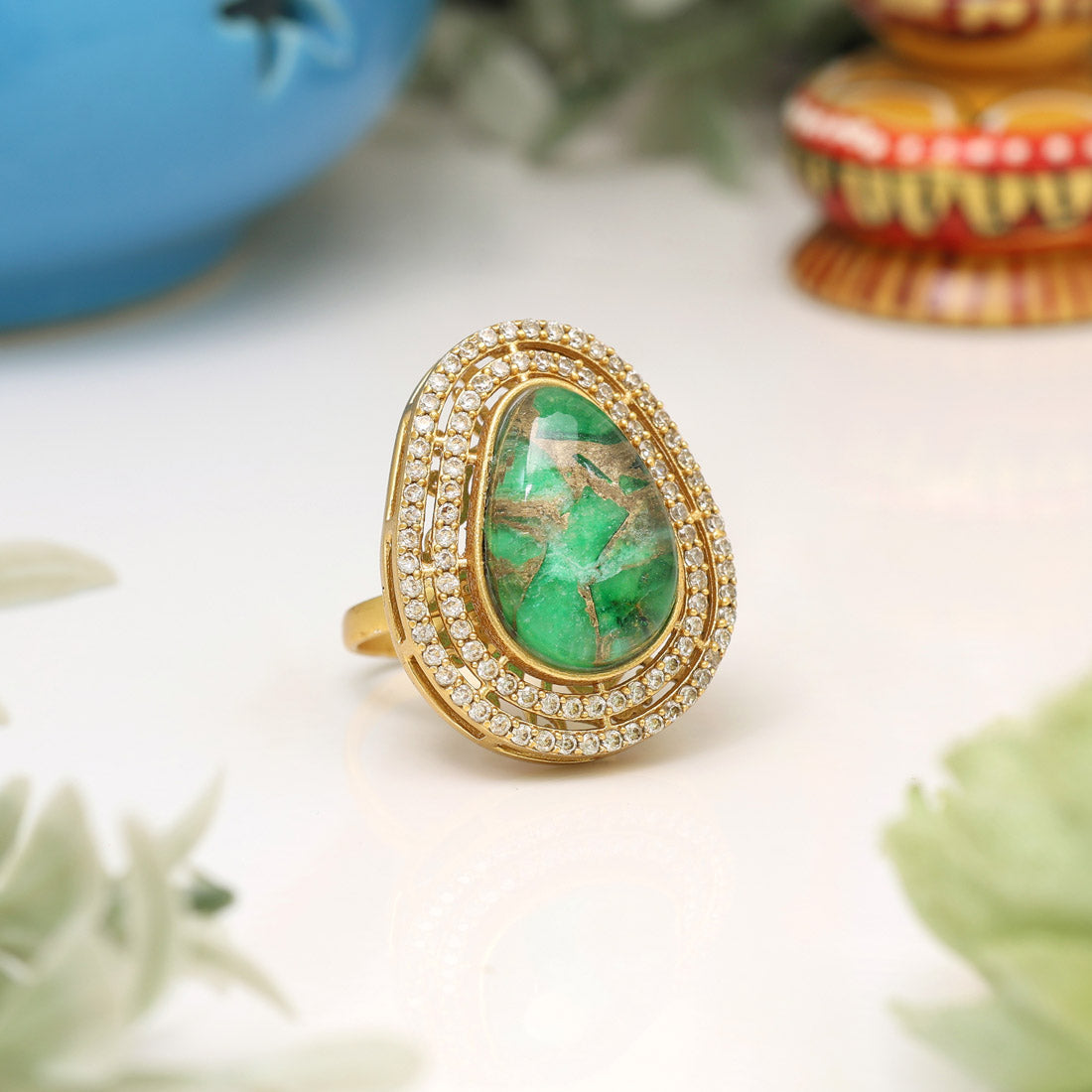 Green Color American Diamond Finger Ring