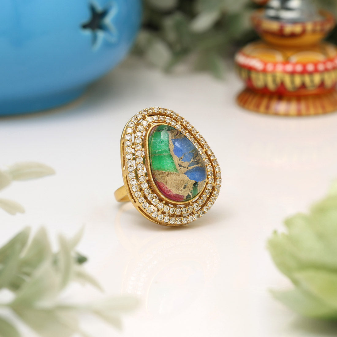 Multi Color American Diamond Finger Ring
