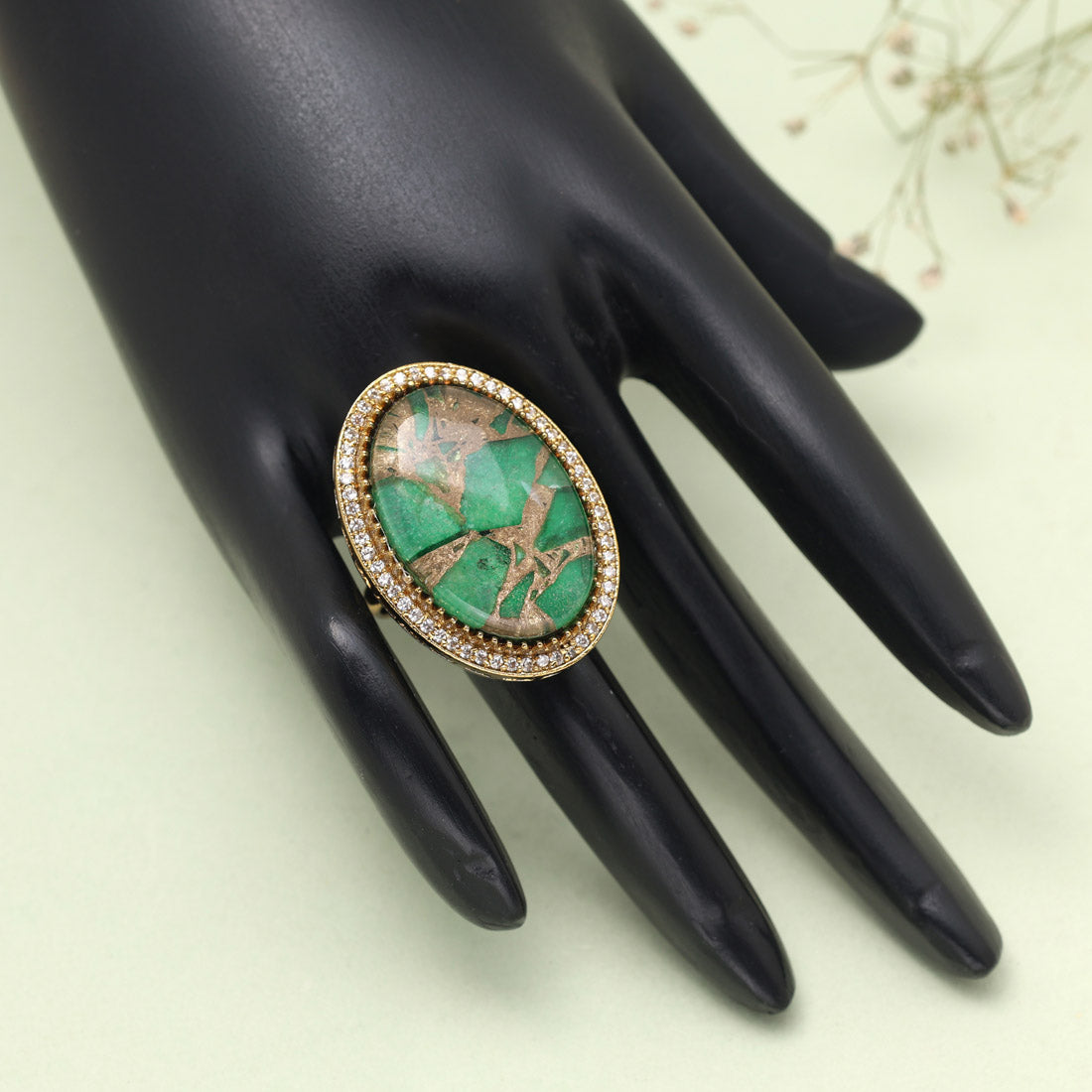 Green Color American Diamond Finger Ring