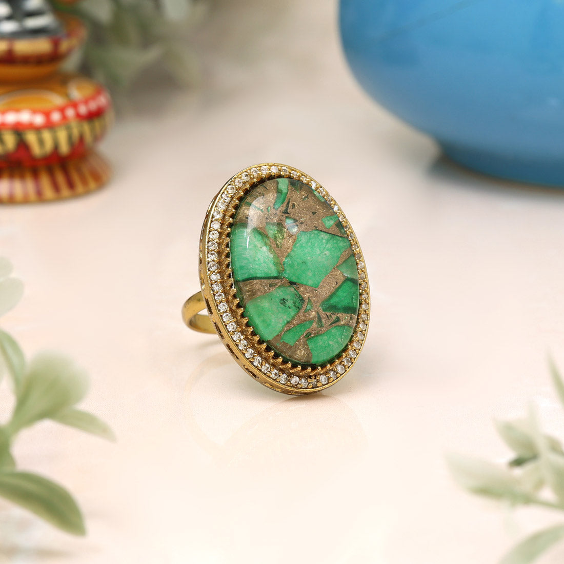 Green Color American Diamond Finger Ring