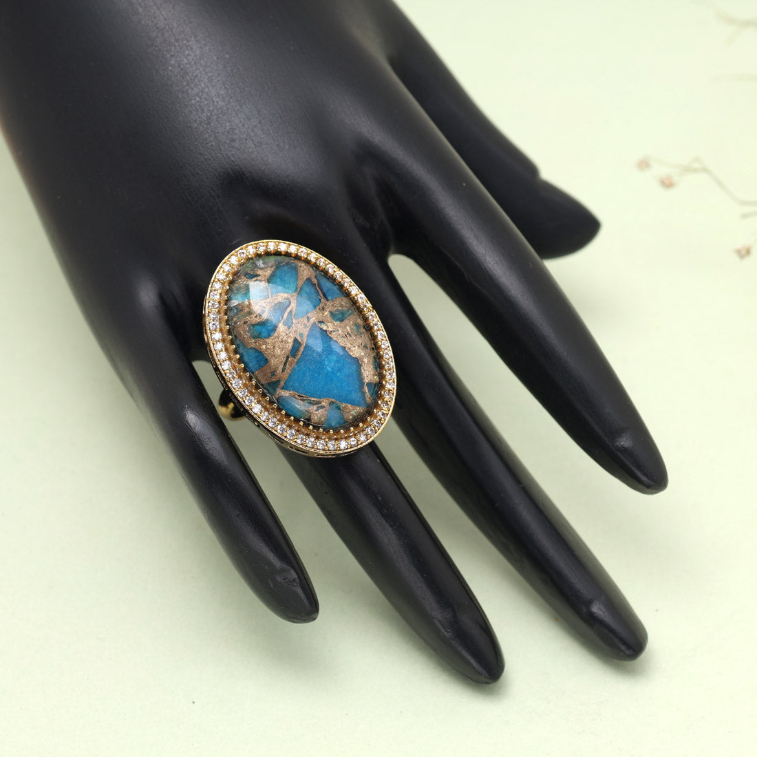 Turquoise Blue Color American Diamond Finger Ring