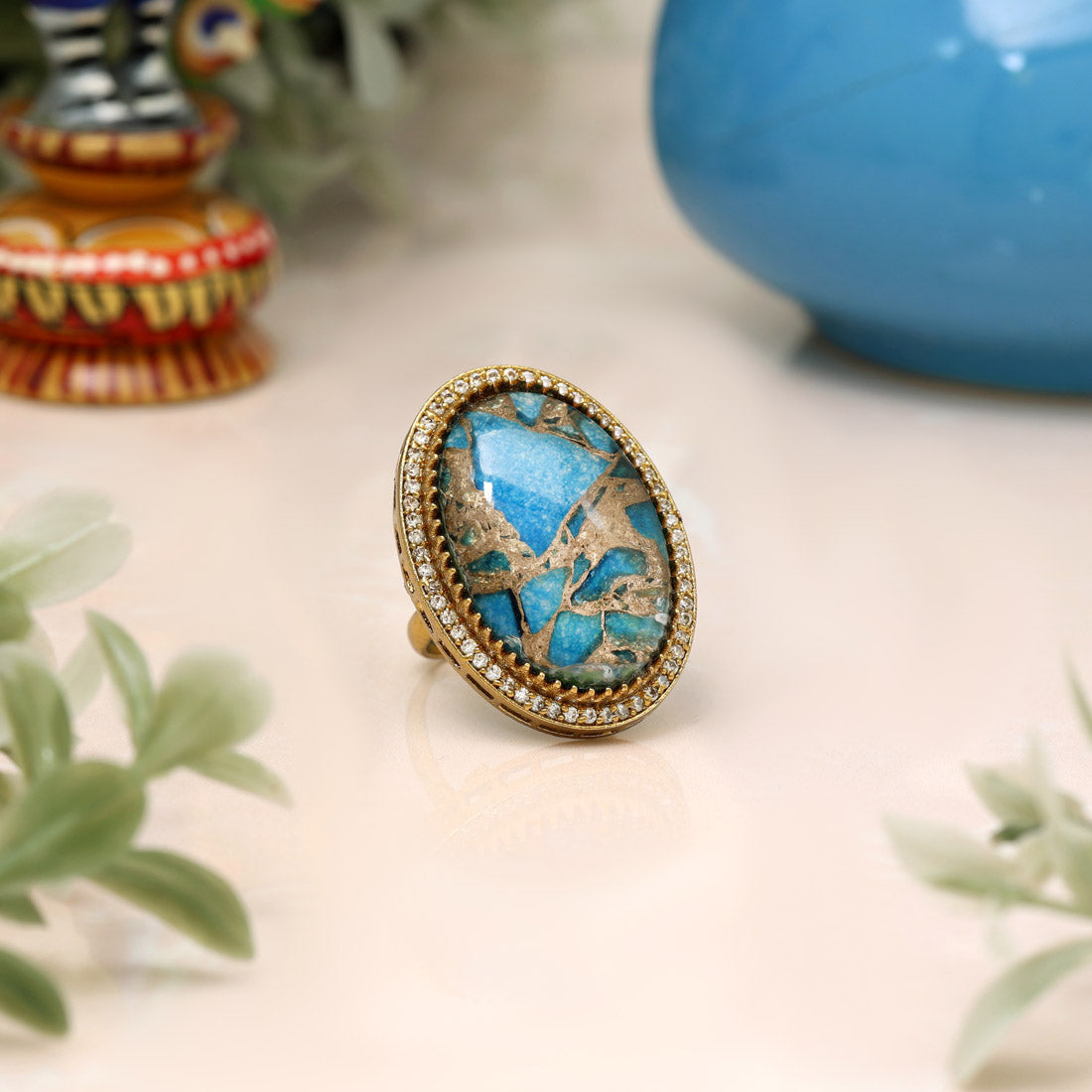 Turquoise Blue Color American Diamond Finger Ring