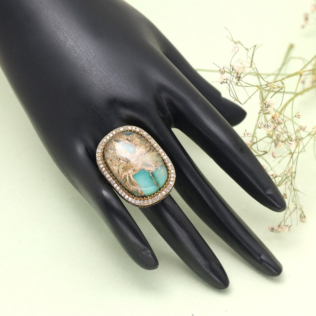 Pista Green Color American Diamond Finger Ring