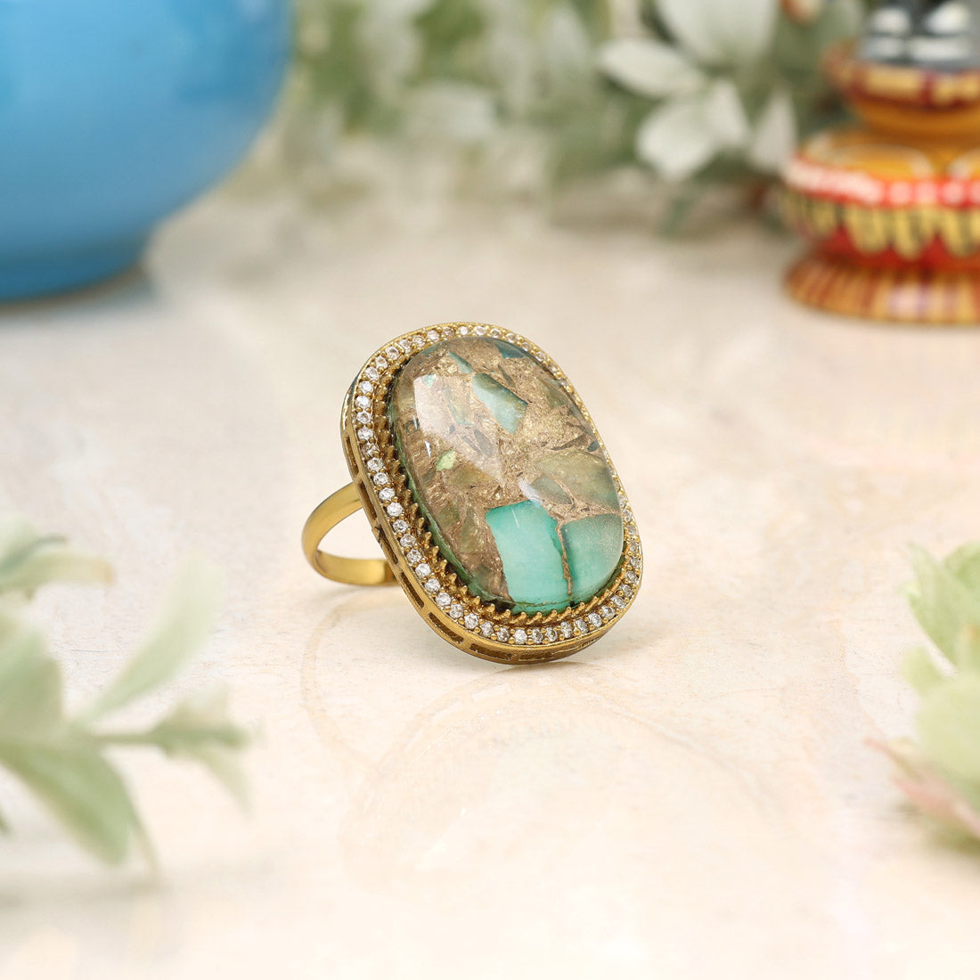 Pista Green Color American Diamond Finger Ring