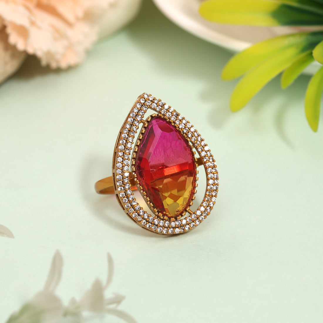 Royal Rani Color American Diamond Finger Ring For Stylish Looks