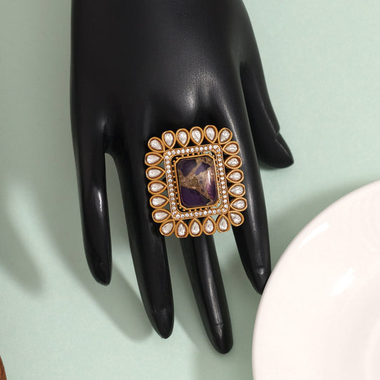 Graceful Purple Color American Diamond Finger Ring With Shine And Charm