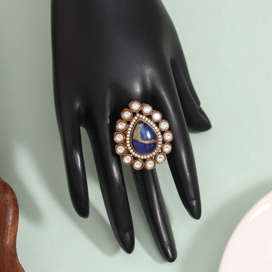 Classy Blue Color American Diamond Finger Ring For Modern Occasions