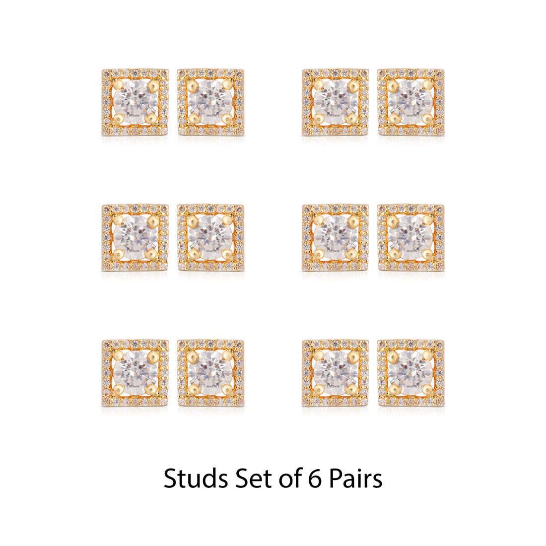 White Color American Diamond Stud Earrings Combo Of 6 Pairs (ADSE180CMB)