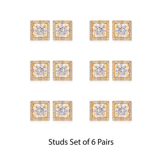 White Color American Diamond Stud Earrings Combo Of 6 Pairs (ADSE180CMB)