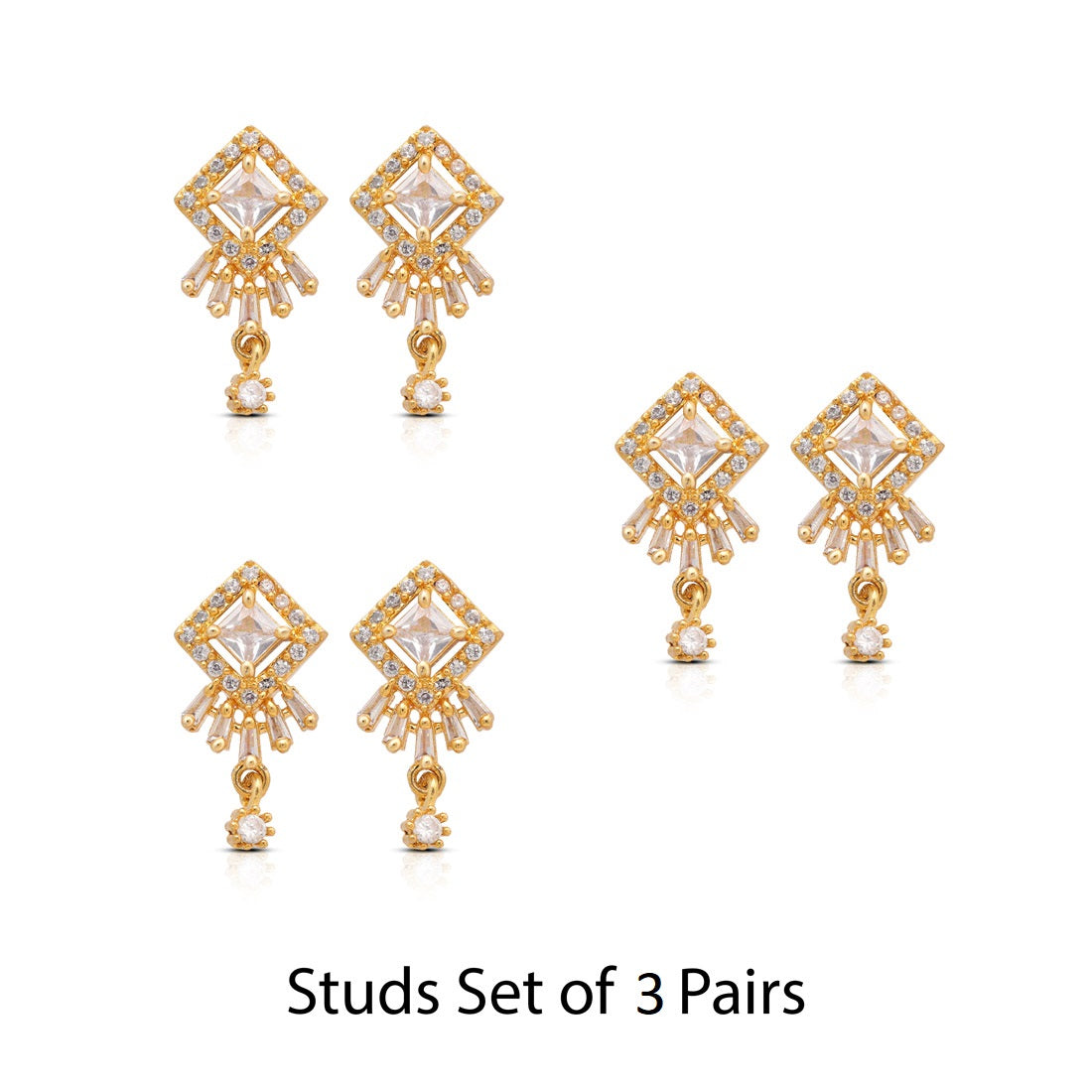 White Color American Diamond Stud Earrings Combo Of 3 Pairs (ADSE181CMB)